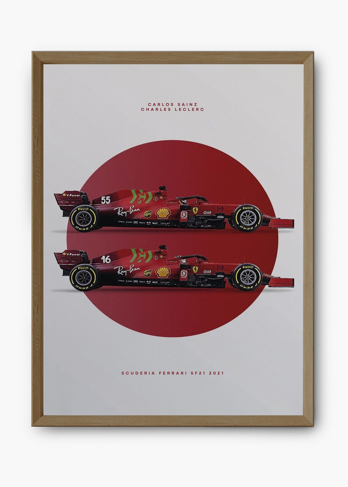 Quadro decorativo Scuderia Ferrari SF21 Leclerc e Sainz — arte de automobilismo para parede | Cübe Quadros