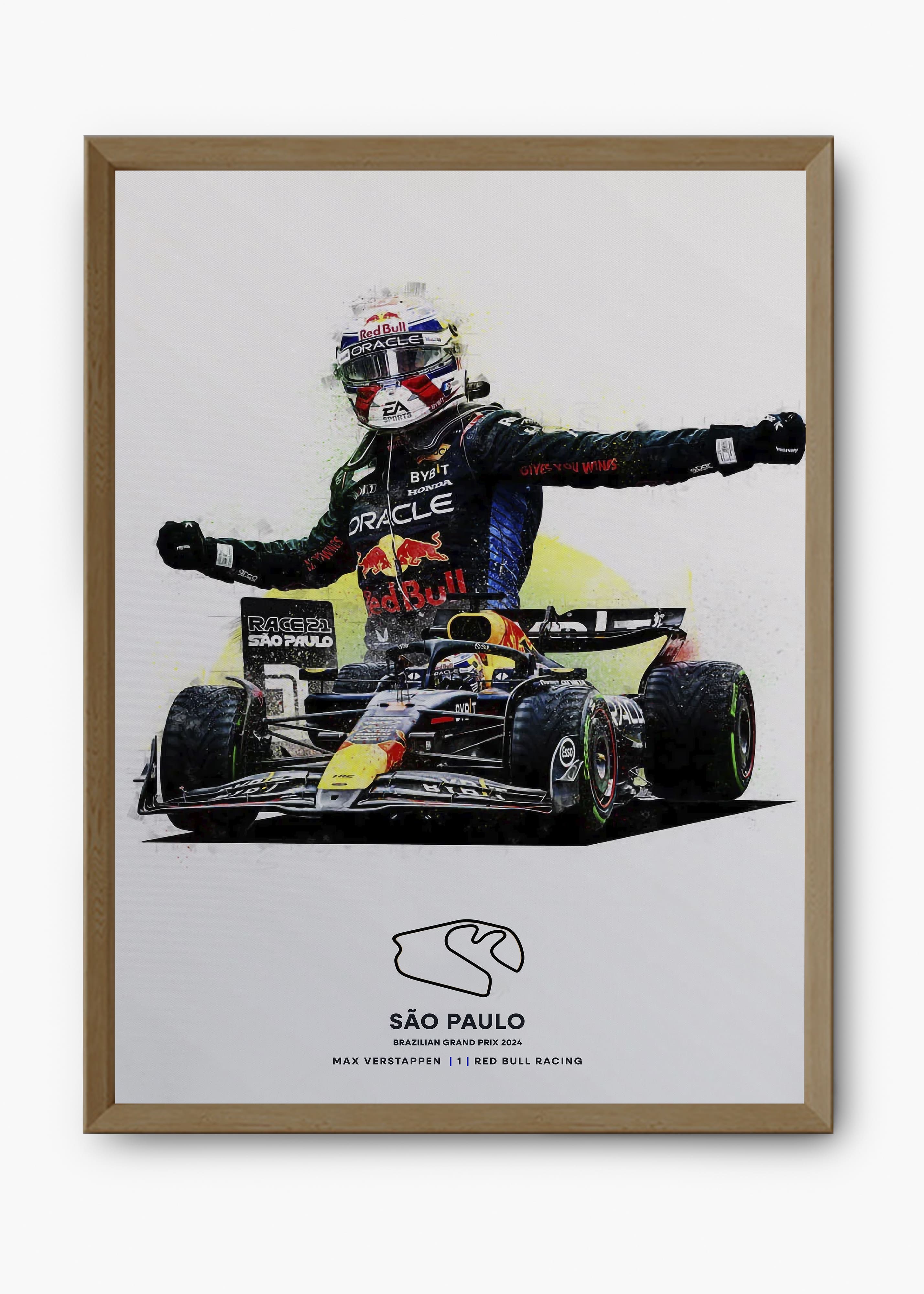 Quadro decorativo Max Verstappen São Paulo 2024 — arte de automobilismo para parede | Cübe Quadros