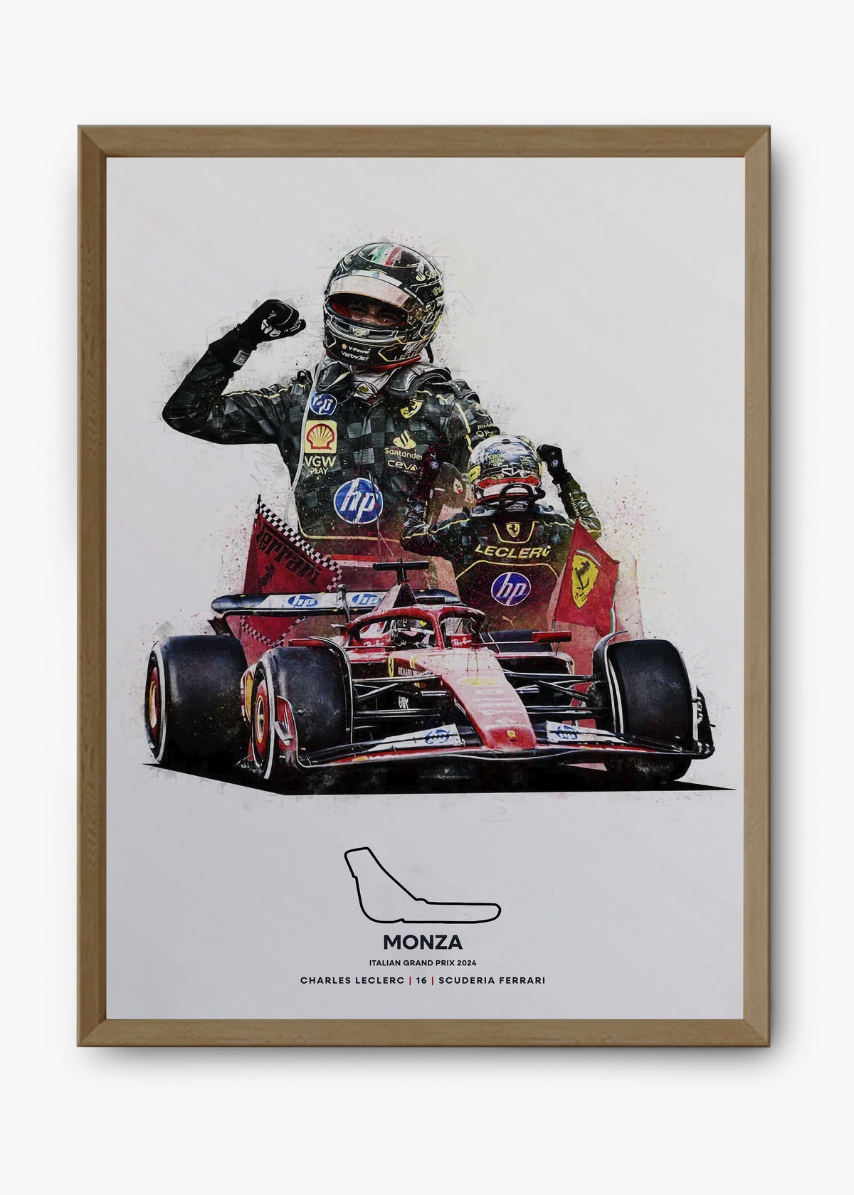 Quadro decorativo Charles Leclerc Monza 2024 — arte de automobilismo para parede | Cübe Quadros
