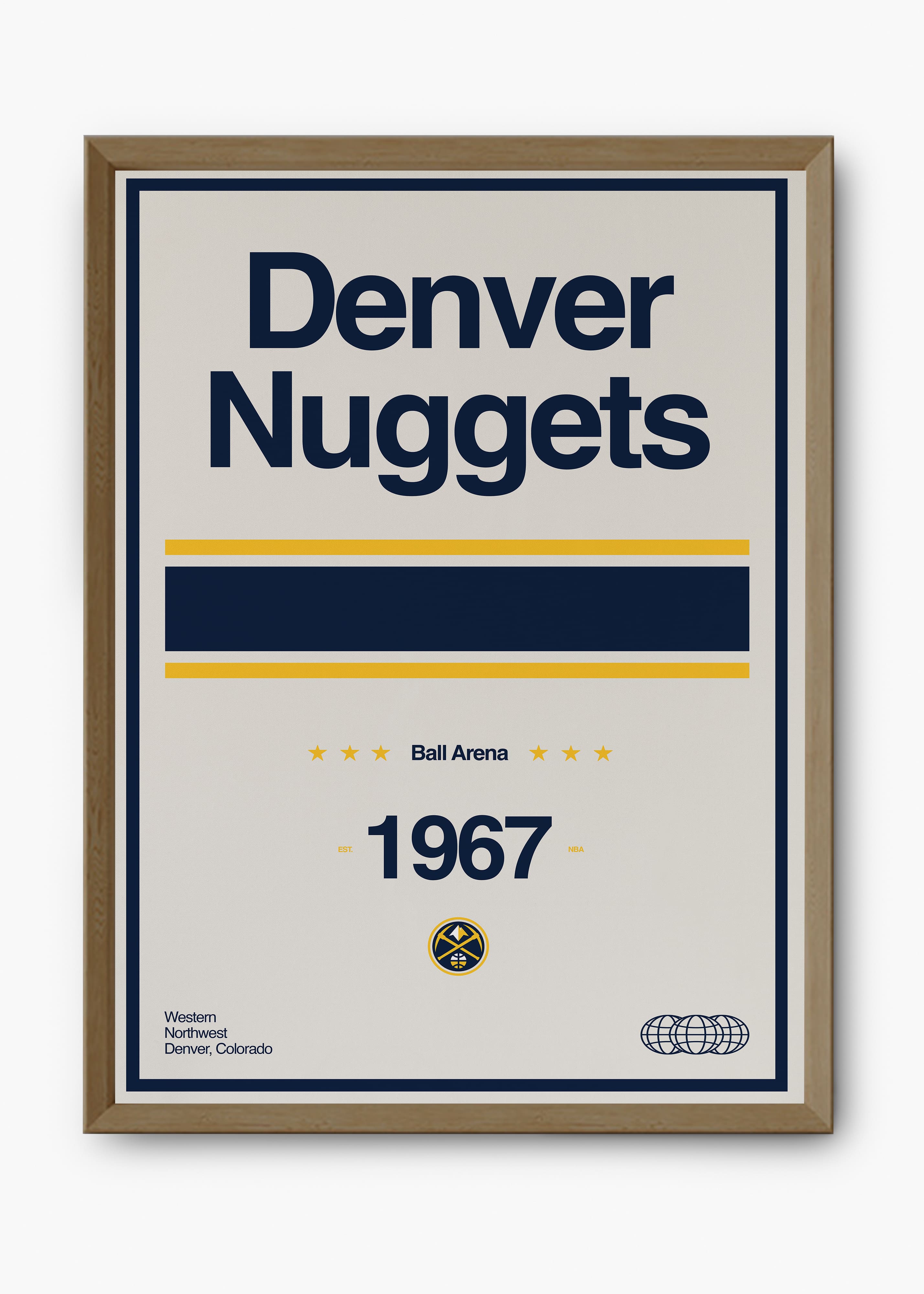 Quadro decorativo NBA Denver Nuggets — arte de basquete para parede | Cübe Quadros