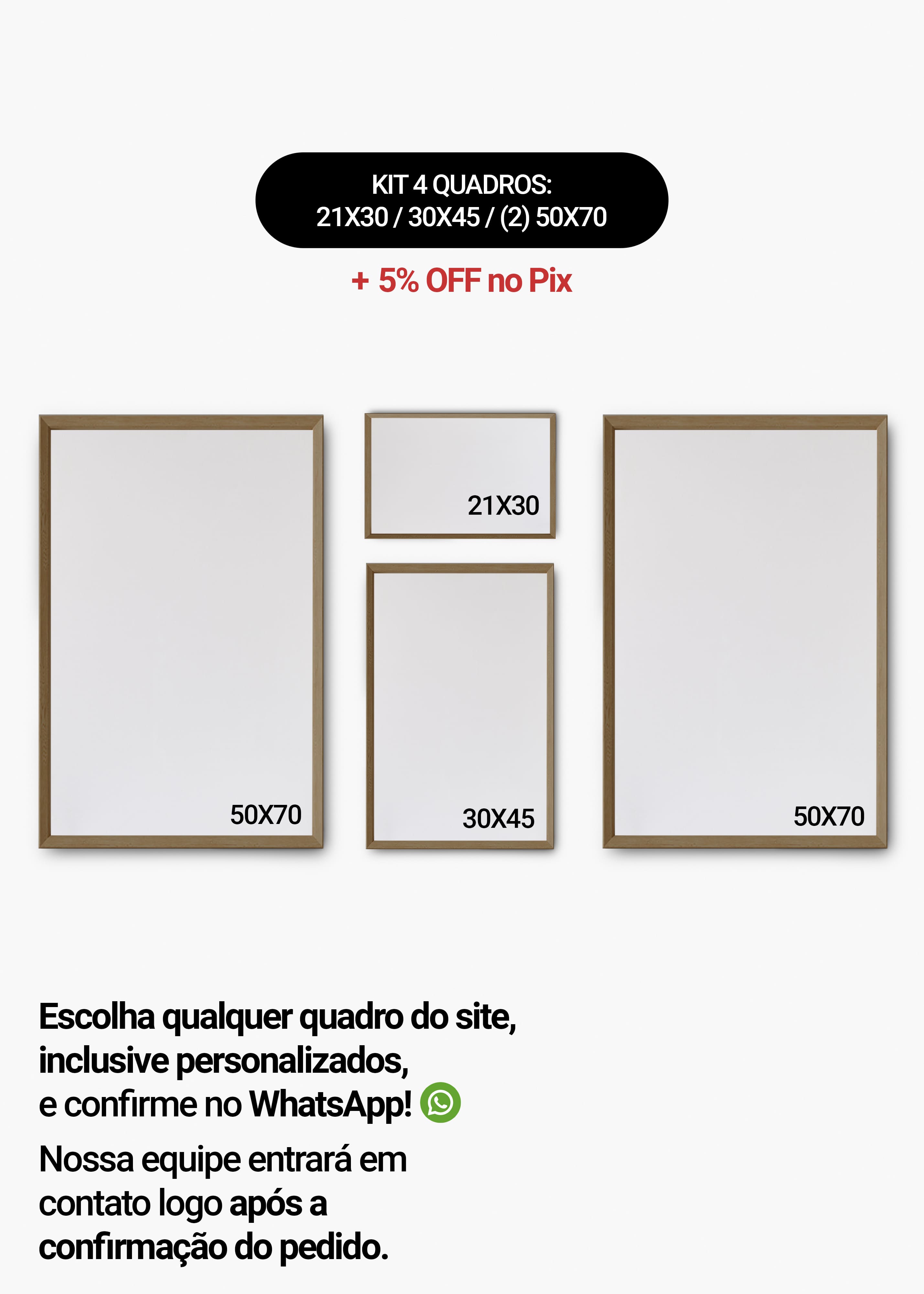 KIT 4 Quadros - Mix de Tamanhos (21x30 + 30x45 + 2un 50x70)