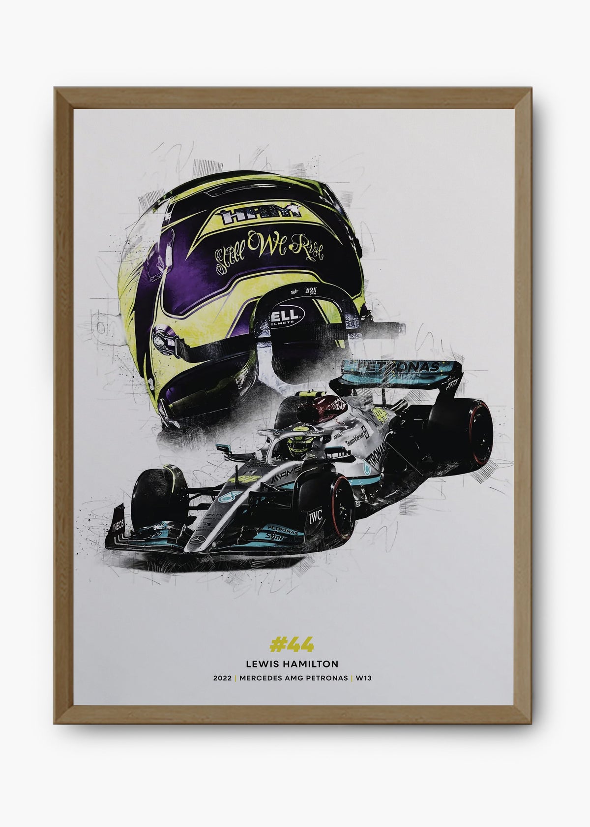 Quadro decorativo Lewis Hamilton Still We Rise — arte de automobilismo para parede | Cübe Quadros