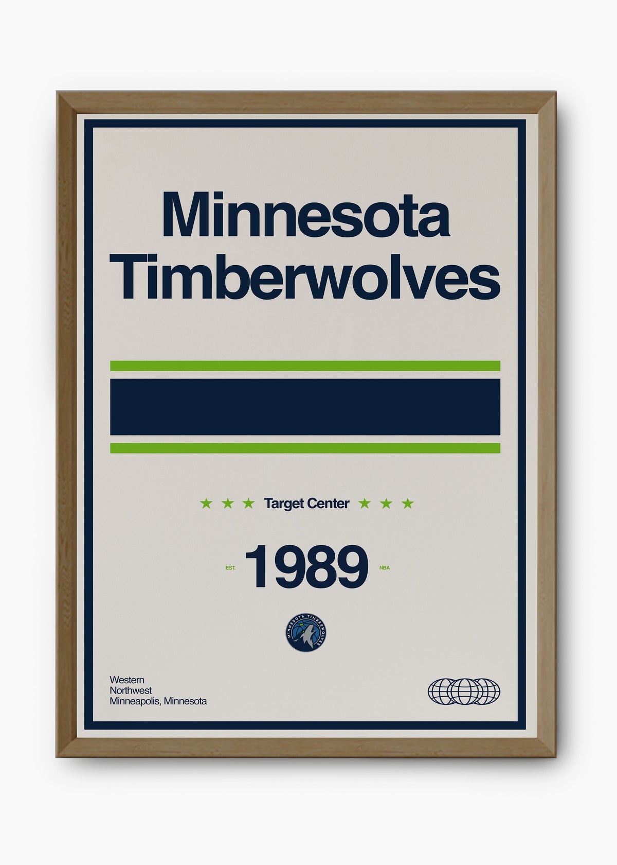 Quadro decorativo NBA Minnesota Timberwolves — arte de basquete para parede | Cübe Quadros