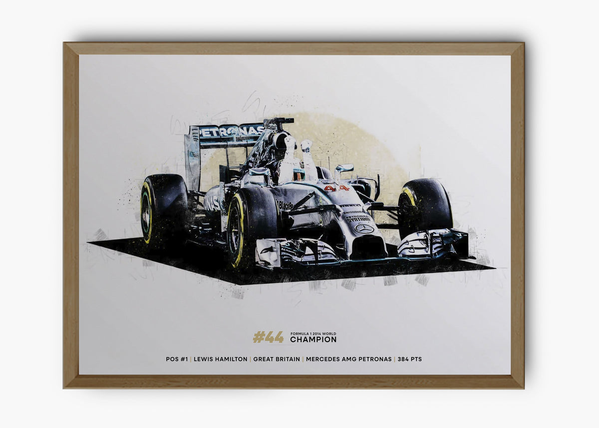 Quadro decorativo Lewis Hamilton 2014 World Champion — arte de automobilismo para parede | Cübe Quadros