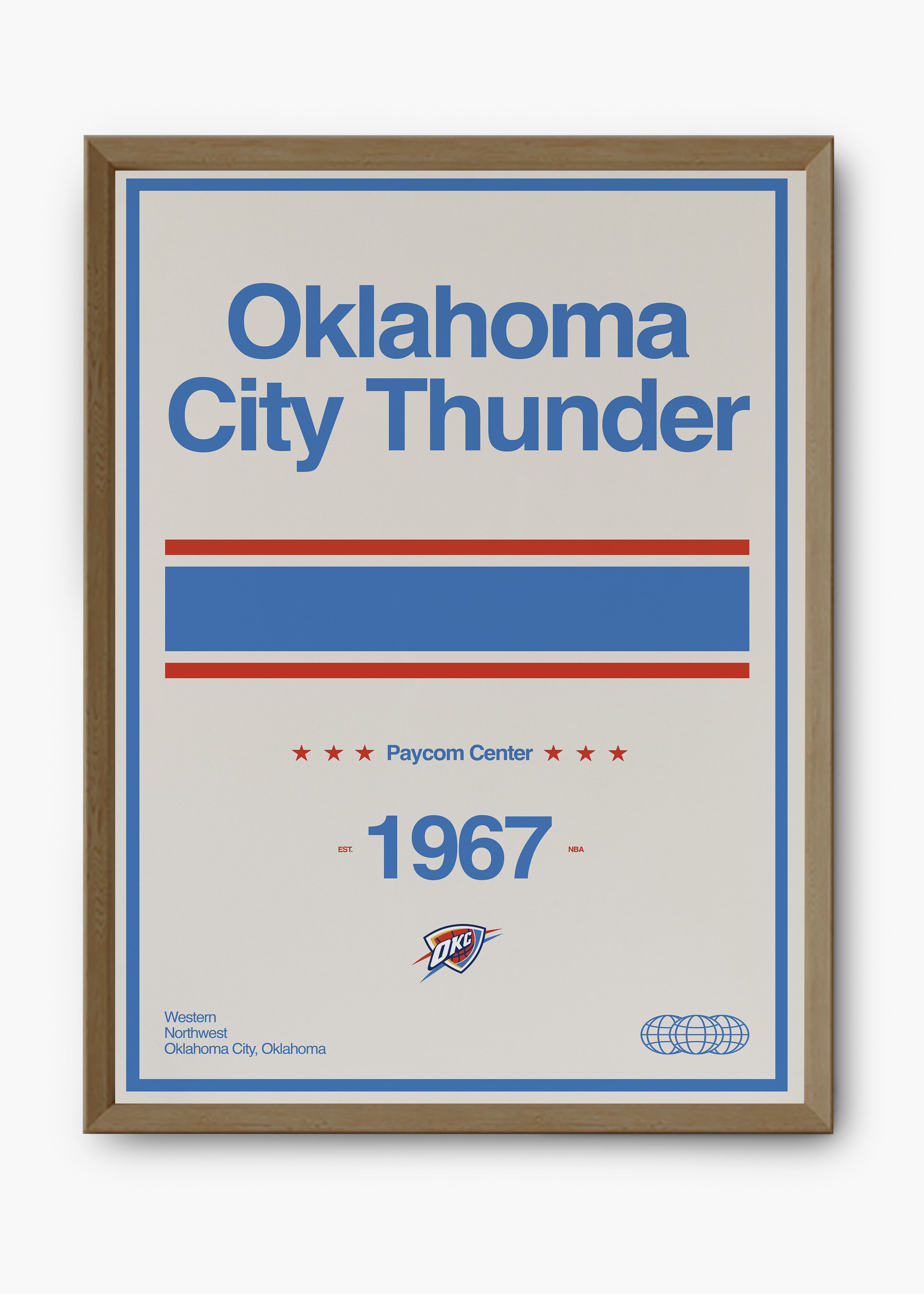 Quadro decorativo NBA Oklahoma City Thunder — arte de basquete para parede | Cübe Quadros