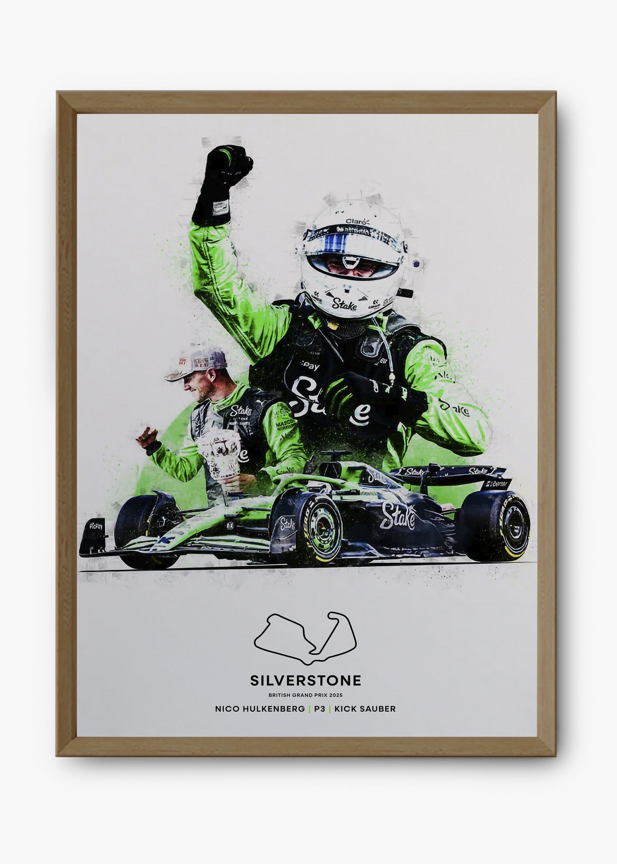 Quadro decorativo Nico Hulkenberg P3 Silverstone 2025 — arte de automobilismo para parede | Cübe Quadros