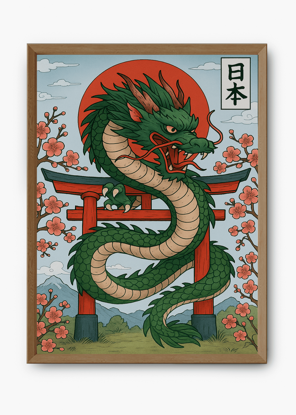 Quadro Japonês Green Dragon