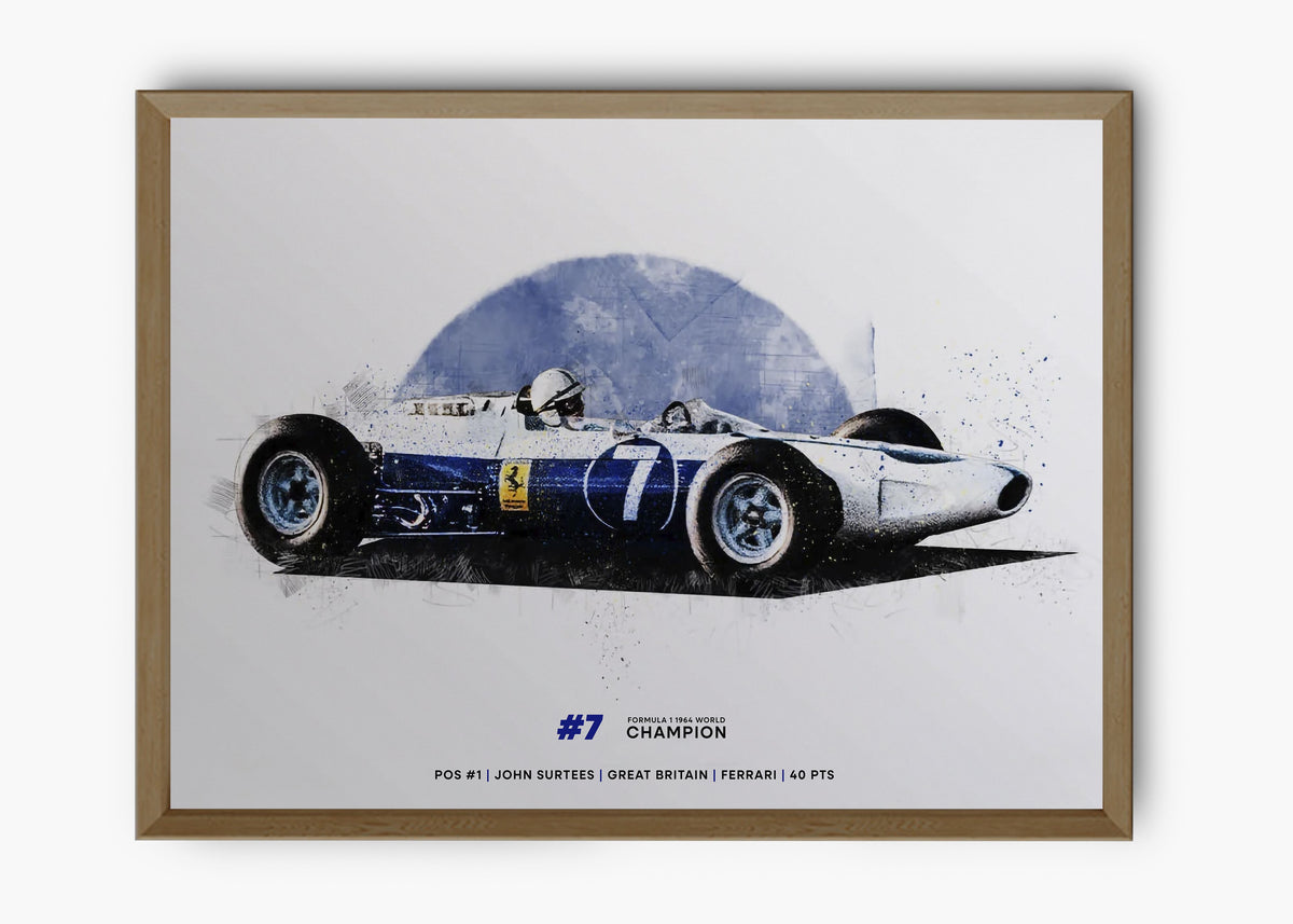Quadro decorativo John Surtees 1964 World Champion — arte de automobilismo para parede | Cübe Quadros