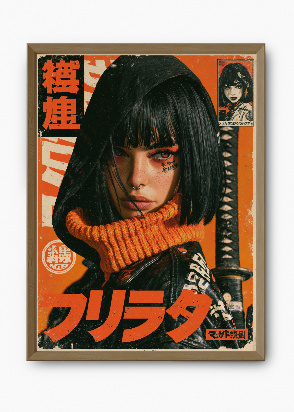 Quadro Japonês Guerreira Laranja - 9