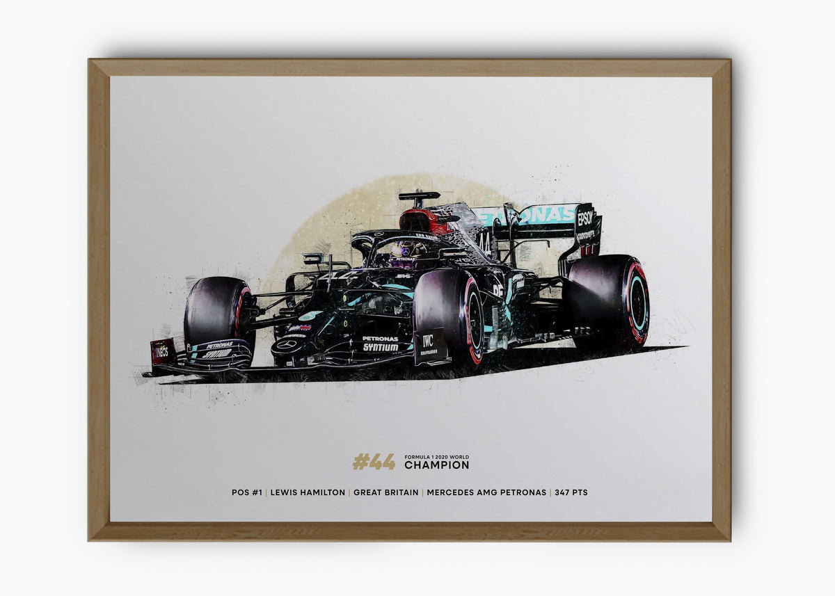 Quadro decorativo Lewis Hamilton 2020 World Champion — arte de automobilismo para parede | Cübe Quadros