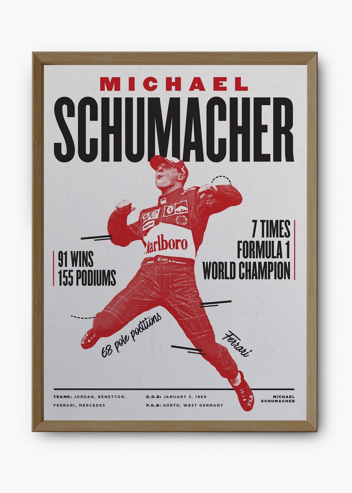 Quadro decorativo Michael Schumacher — arte de automobilismo para parede | Cübe Quadros