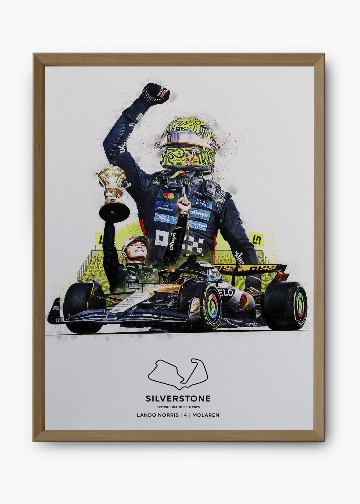 Quadro decorativo Lando Norris Silverstone 2025 — arte de automobilismo para parede | Cübe Quadros
