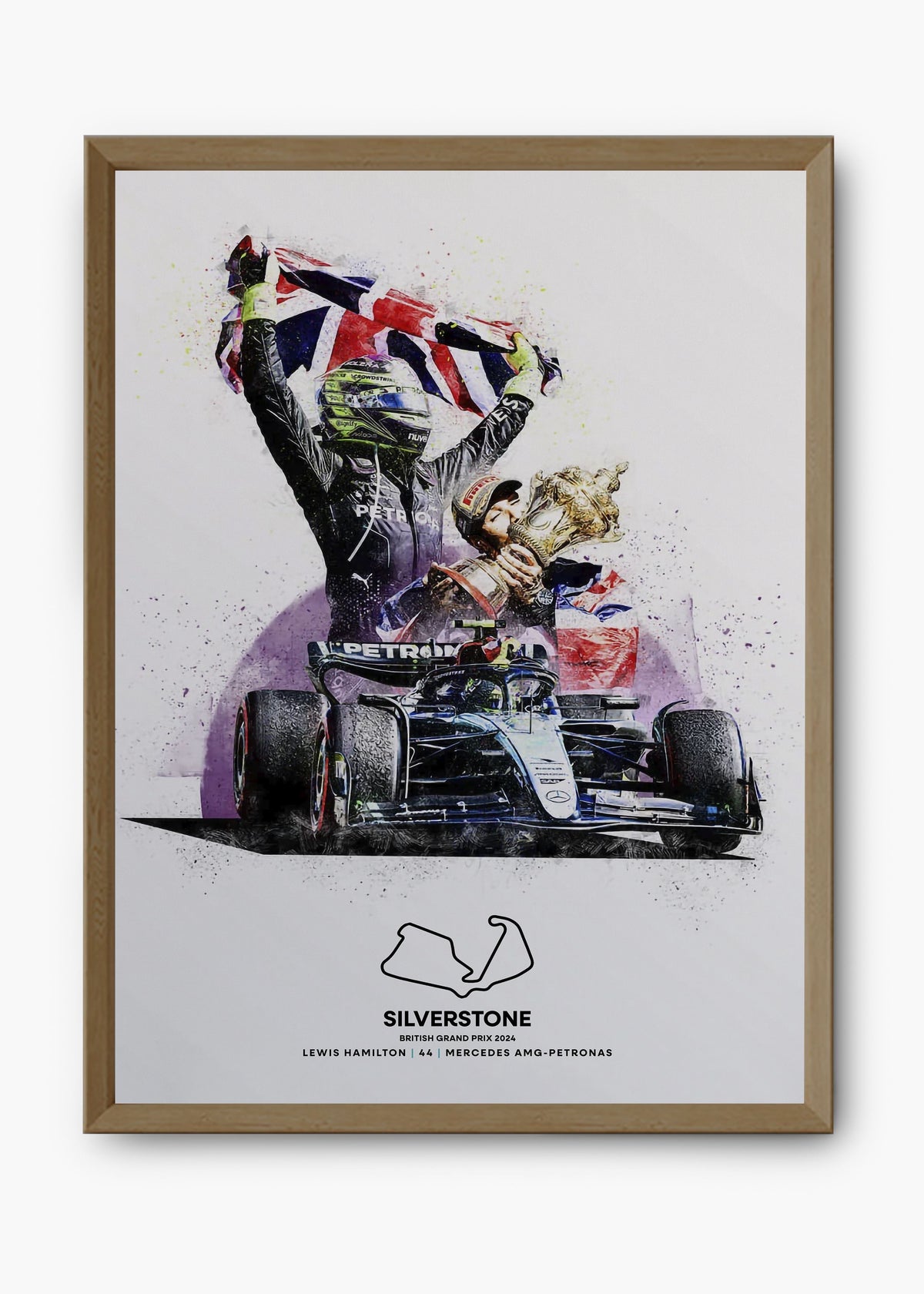 Quadro decorativo Lewis Hamilton Silverstone 2024 — arte de automobilismo para parede | Cübe Quadros