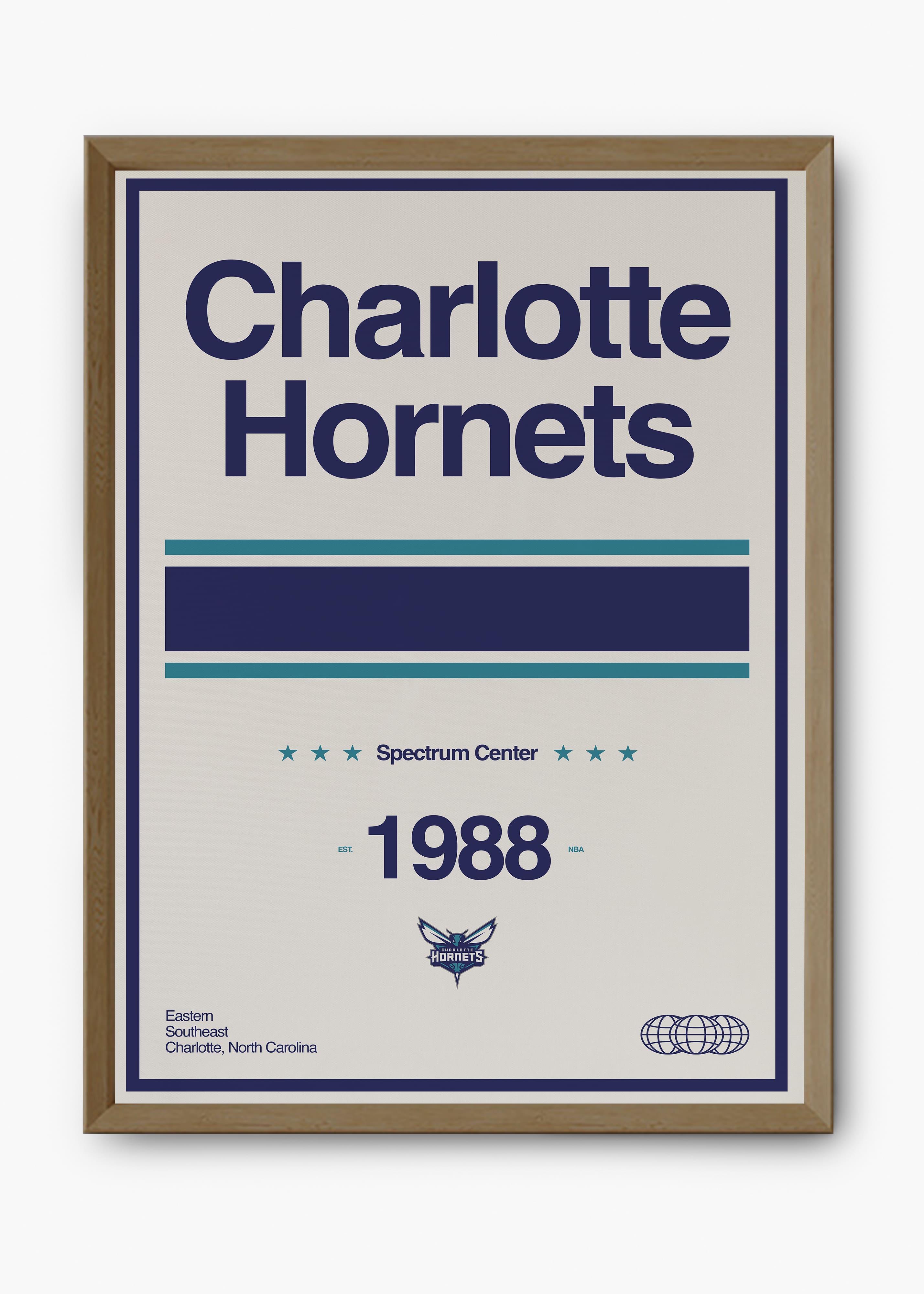 Quadro decorativo NBA Charlotte Hornets — arte de basquete para parede | Cübe Quadros