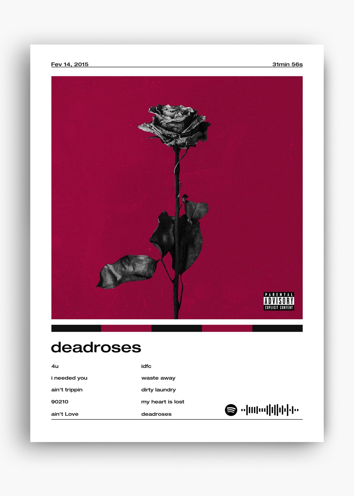 Quadro decorativo Blackbear Deadroses — arte de pop alternativo para parede | Cübe Quadros