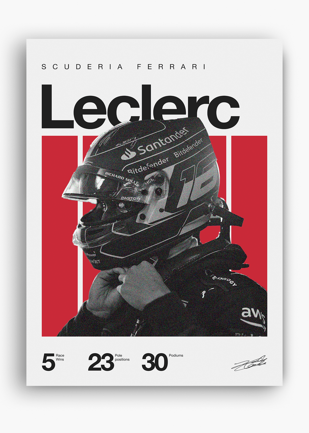 Quadro decorativo Charles Leclerc F1 — arte de automobilismo para parede | Cübe Quadros