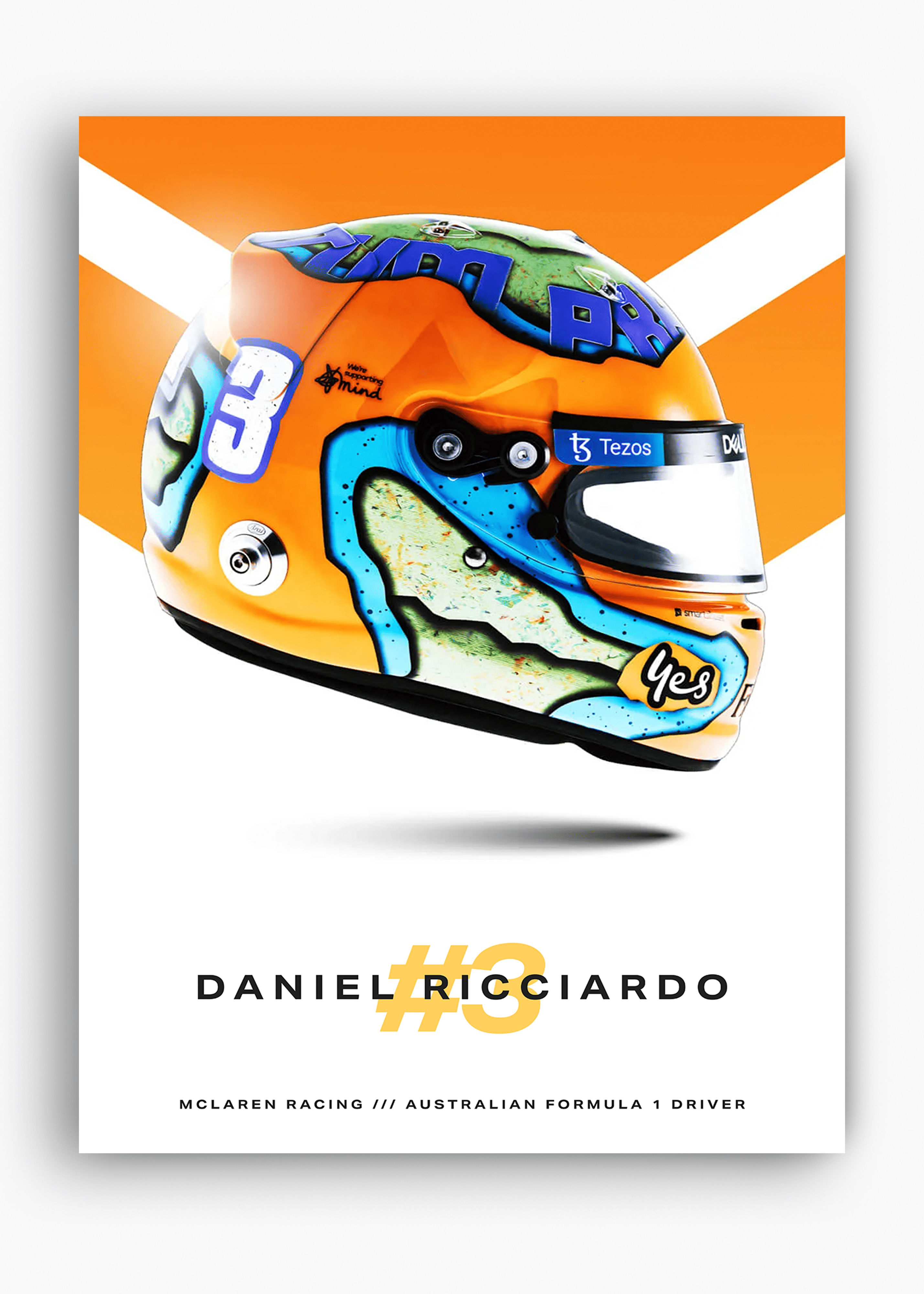 Quadro decorativo Daniel Ricciardo 2022 — arte de automobilismo para parede | Cübe Quadros
