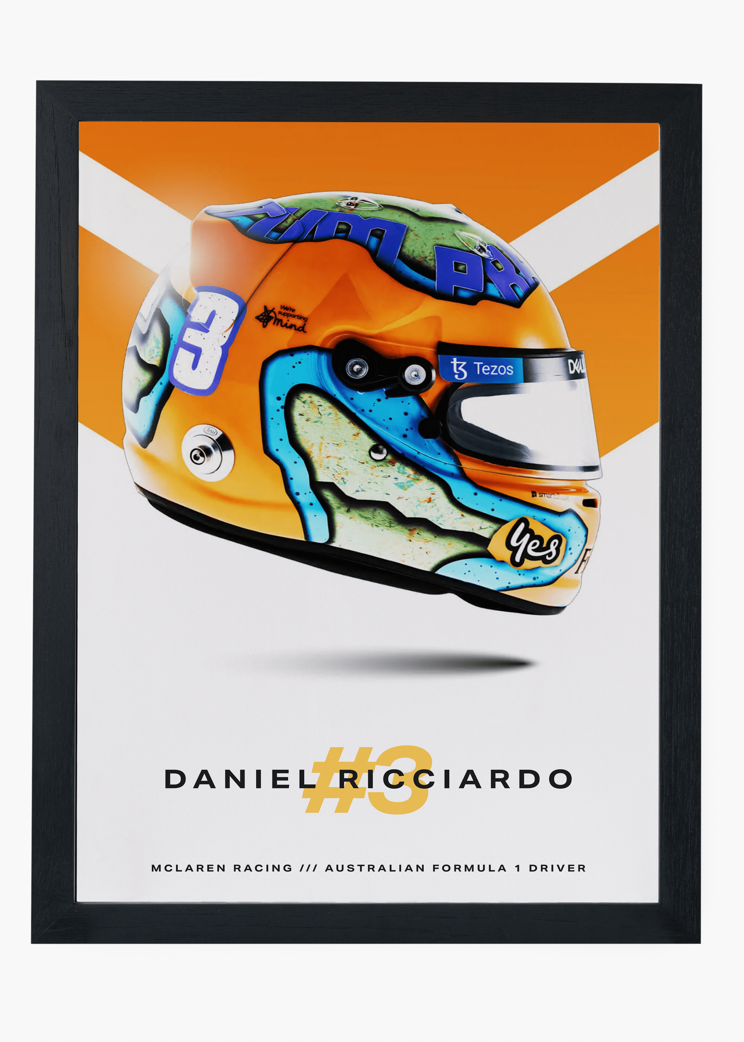 Quadro decorativo Daniel Ricciardo 2022 — arte de automobilismo para parede | Cübe Quadros