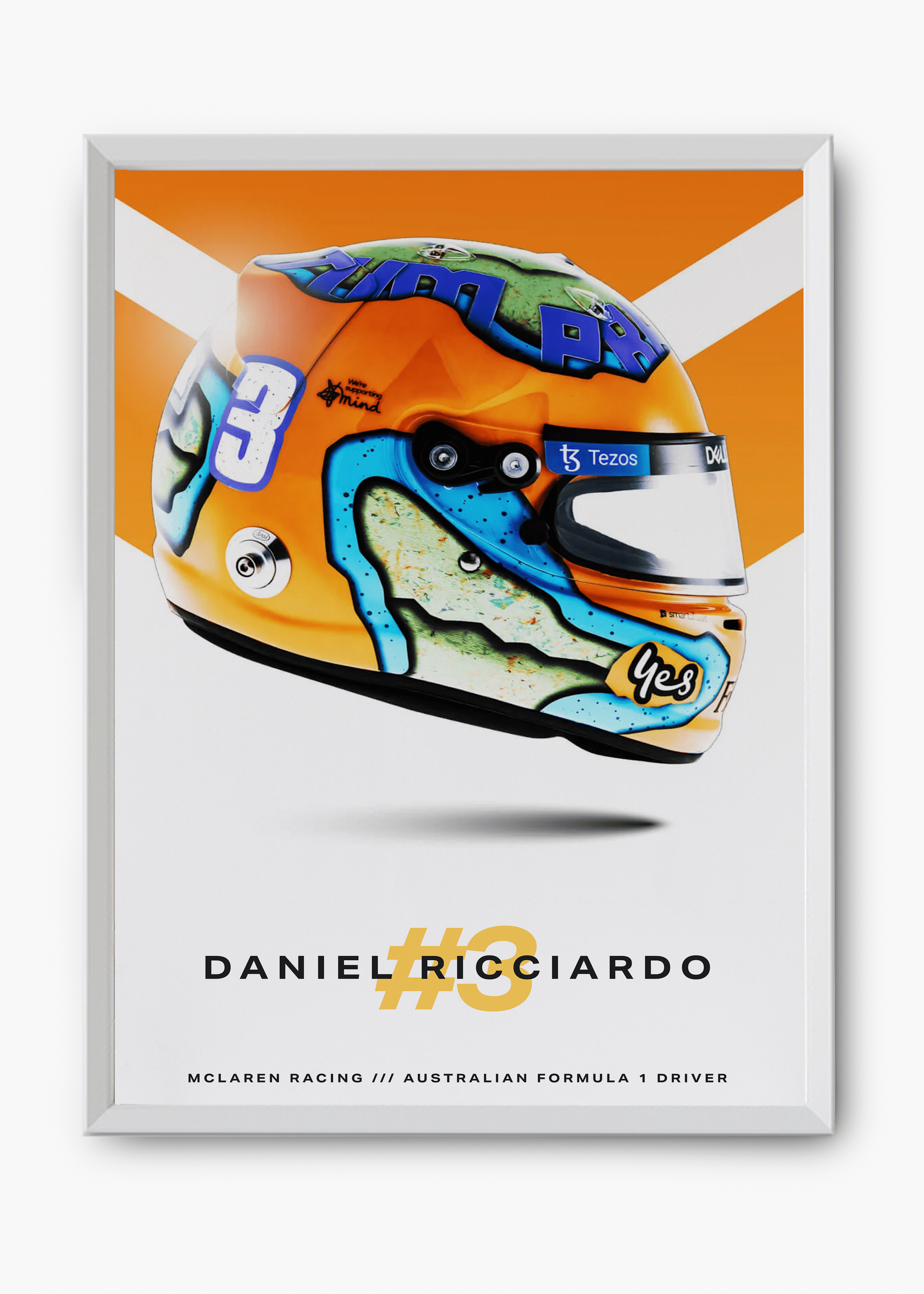 Quadro decorativo Daniel Ricciardo 2022 — arte de automobilismo para parede | Cübe Quadros