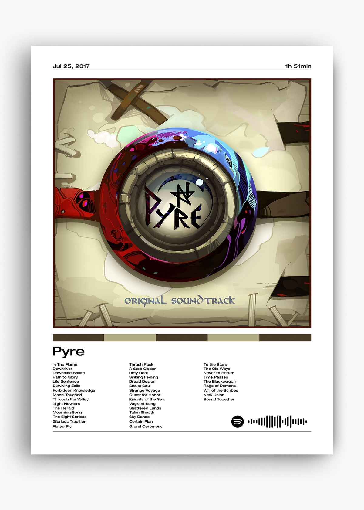 Quadro decorativo Darren Korb Pyre — arte de trilha sonora para parede | Cübe Quadros
