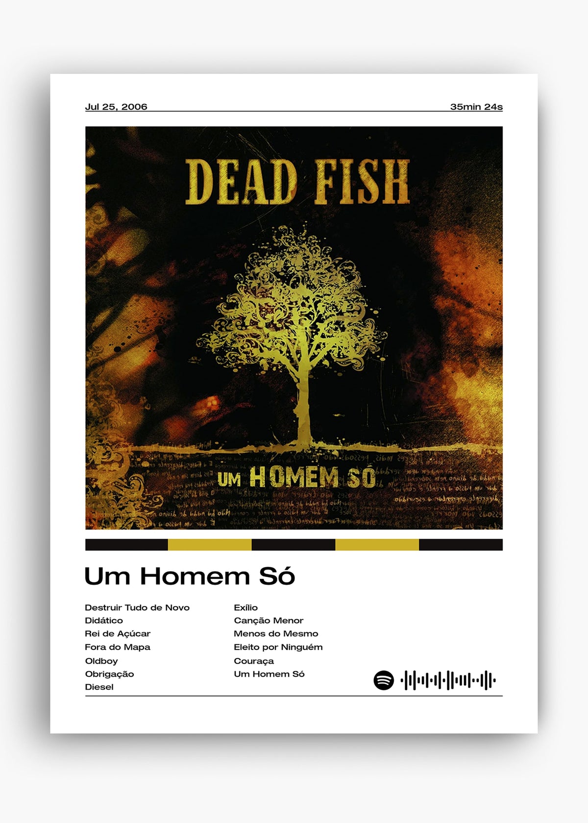 Quadro decorativo Dead Fish Um Homem Só — arte de punk rock para parede | Cübe Quadros