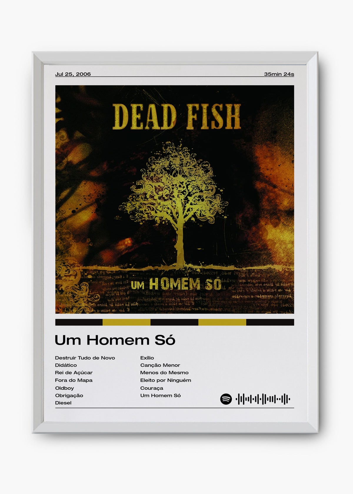 Quadro decorativo Dead Fish Um Homem Só — arte de punk rock para parede | Cübe Quadros