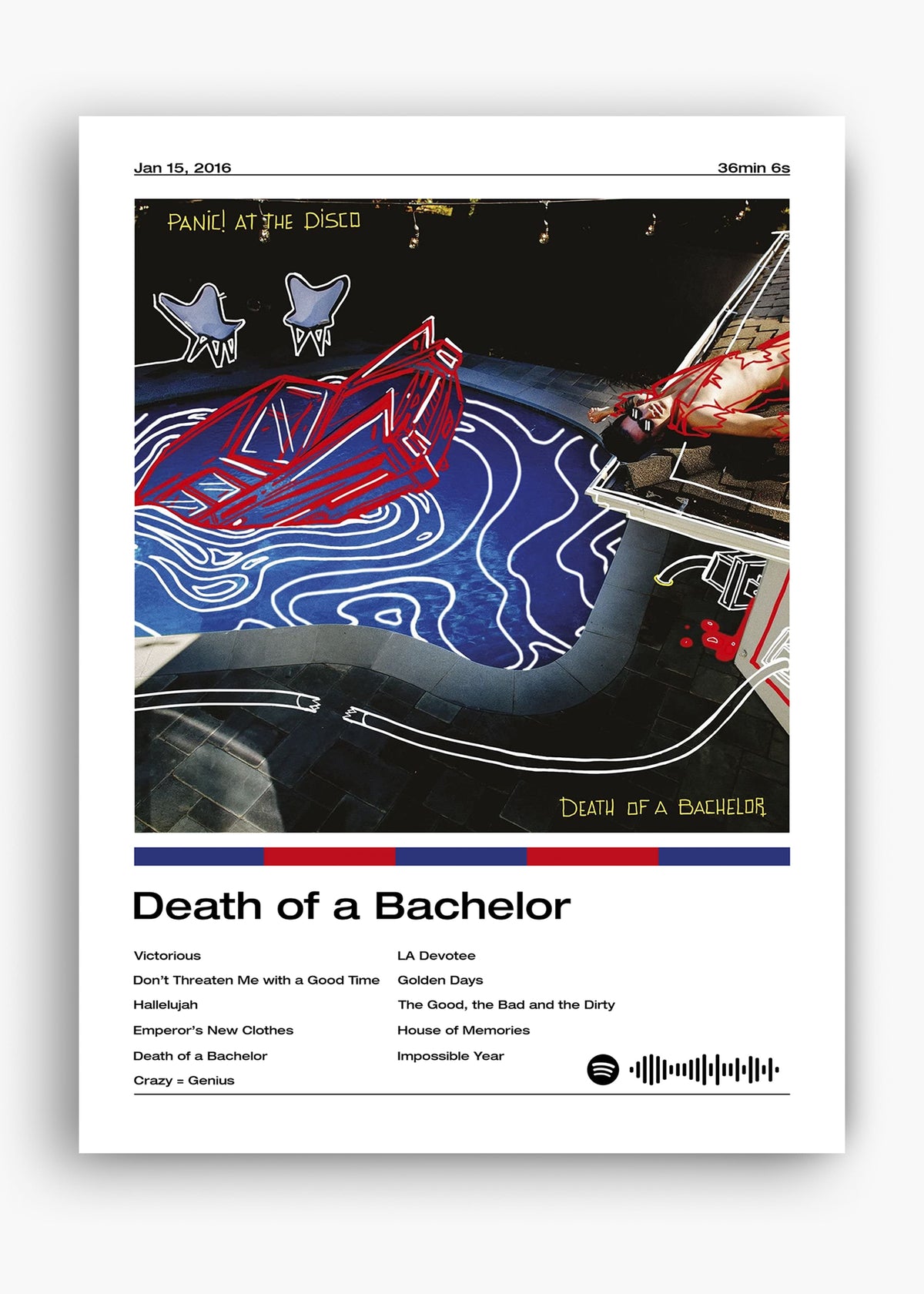 Quadro decorativo Panic at the Disco Death of a Bachelor — arte de pop rock para parede | Cübe Quadros