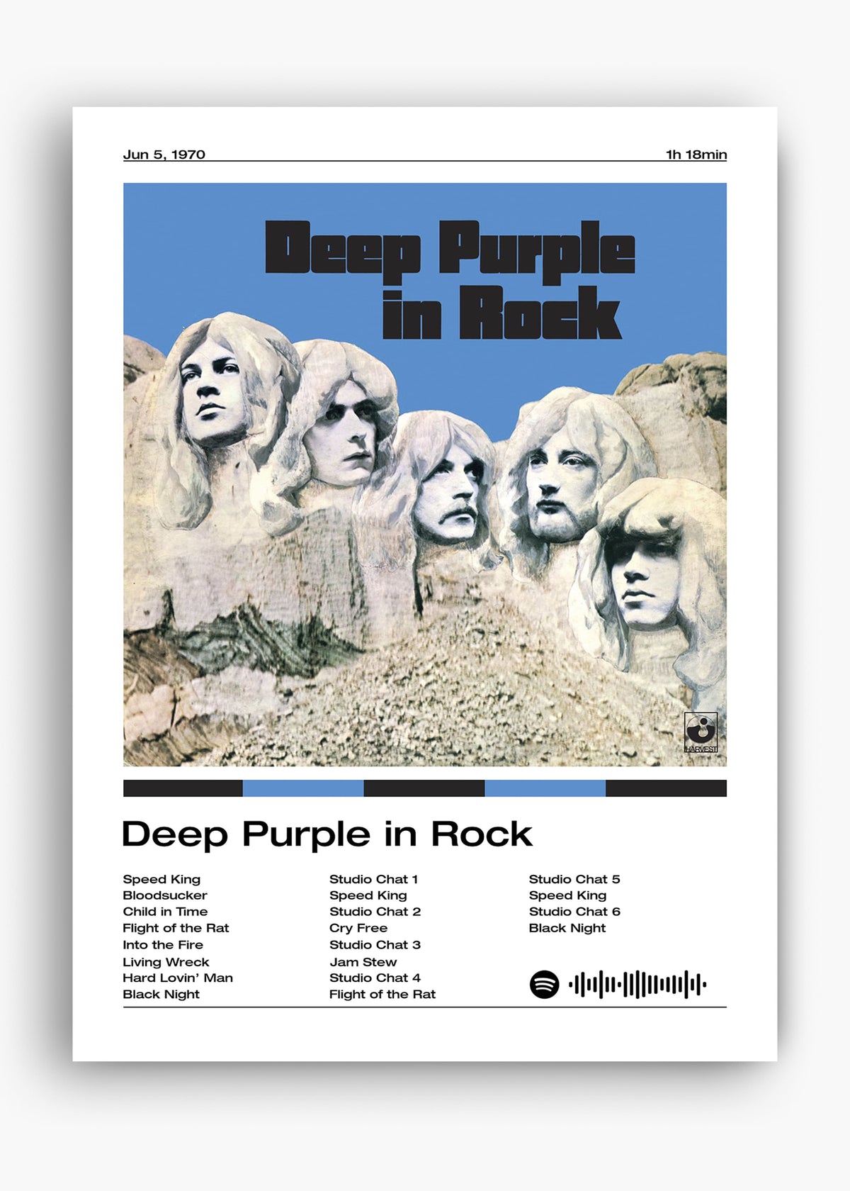 Quadro decorativo Deep Purple In Rock — arte de rock clássico para parede | Cübe Quadros