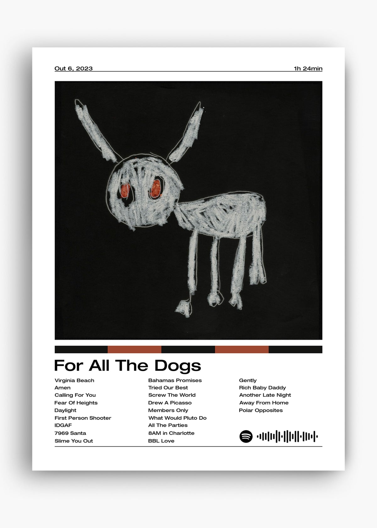 Quadro decorativo Drake For All The Dogs — arte de rap para parede | Cübe Quadros