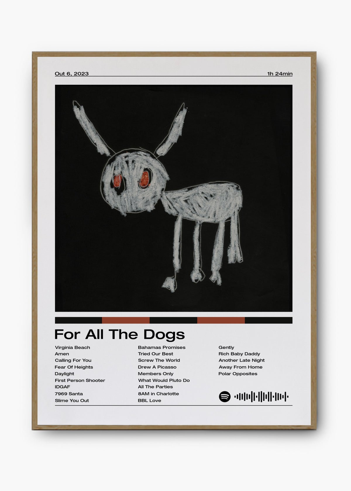 Quadro decorativo Drake For All The Dogs — arte de rap para parede | Cübe Quadros