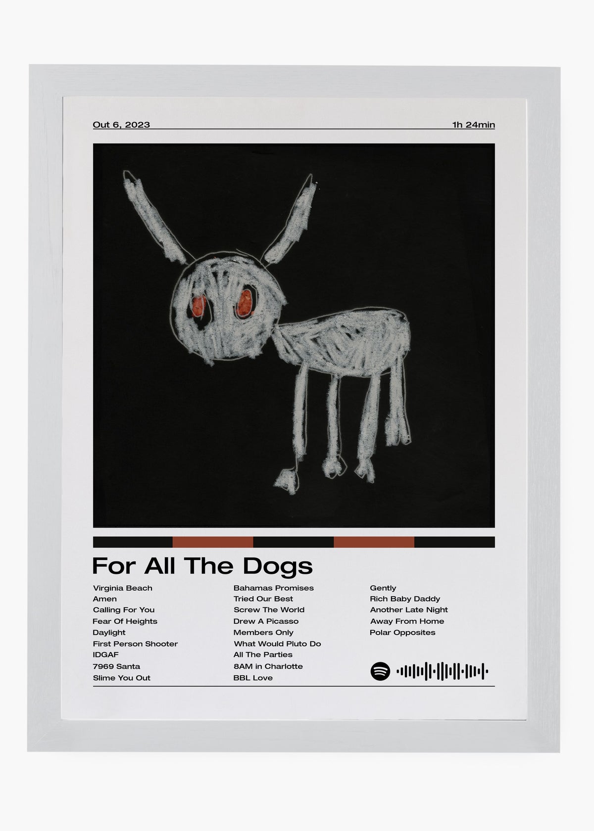 Quadro decorativo Drake For All The Dogs — arte de rap para parede | Cübe Quadros