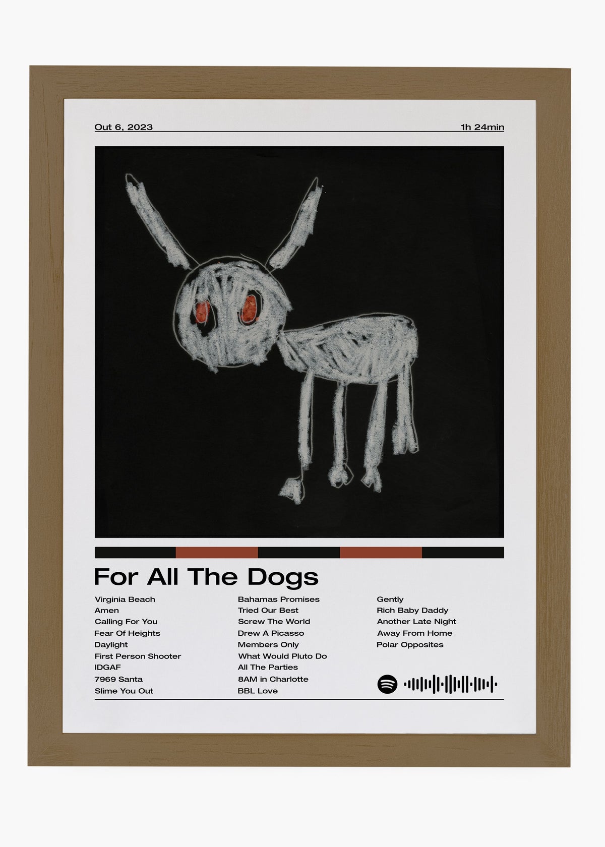 Quadro decorativo Drake For All The Dogs — arte de rap para parede | Cübe Quadros
