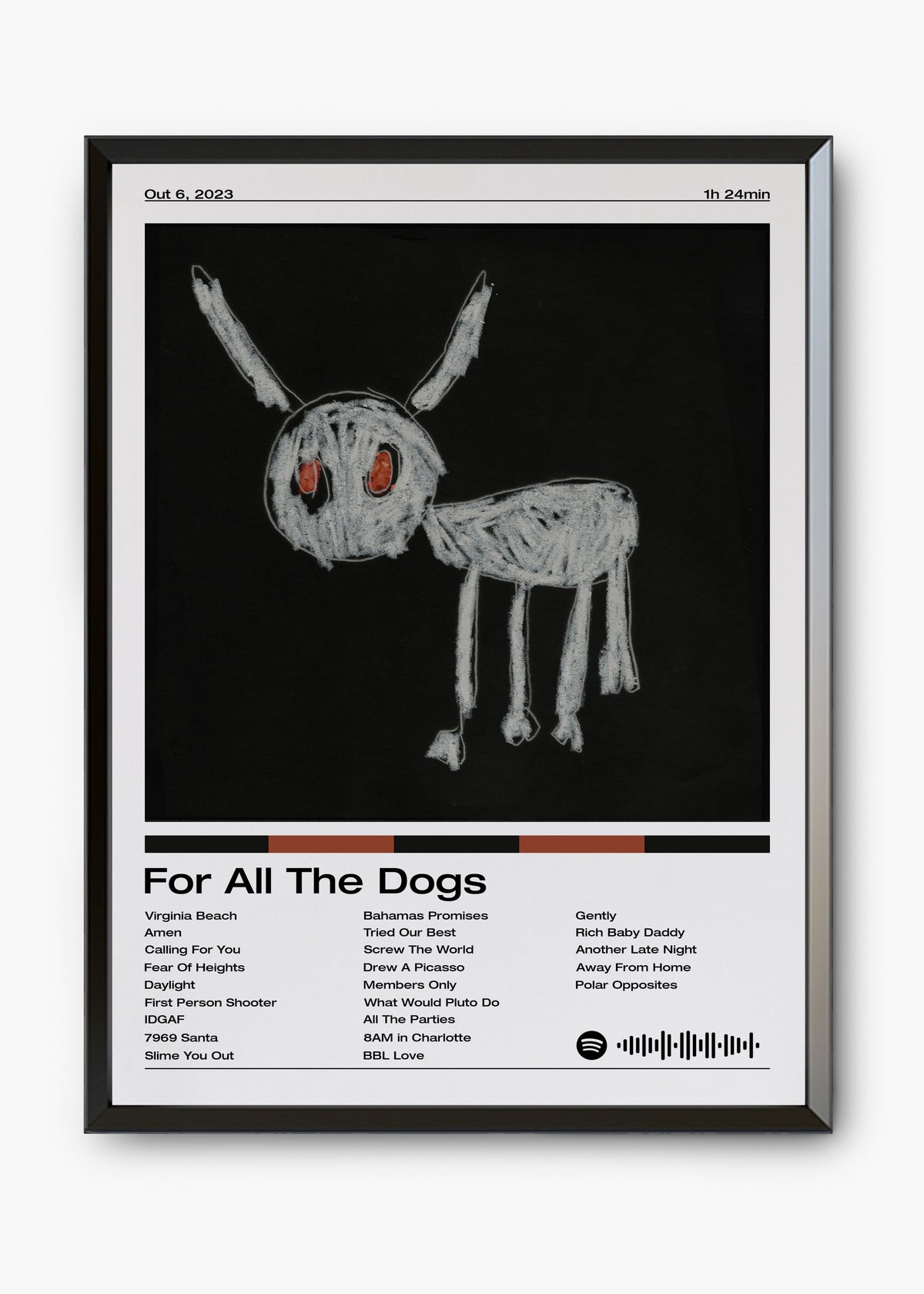 Quadro decorativo Drake For All The Dogs — arte de rap para parede | Cübe Quadros