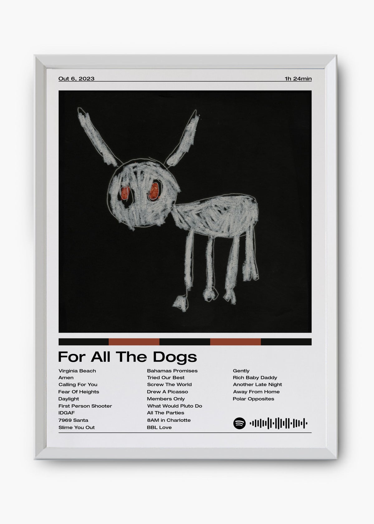 Quadro decorativo Drake For All The Dogs — arte de rap para parede | Cübe Quadros