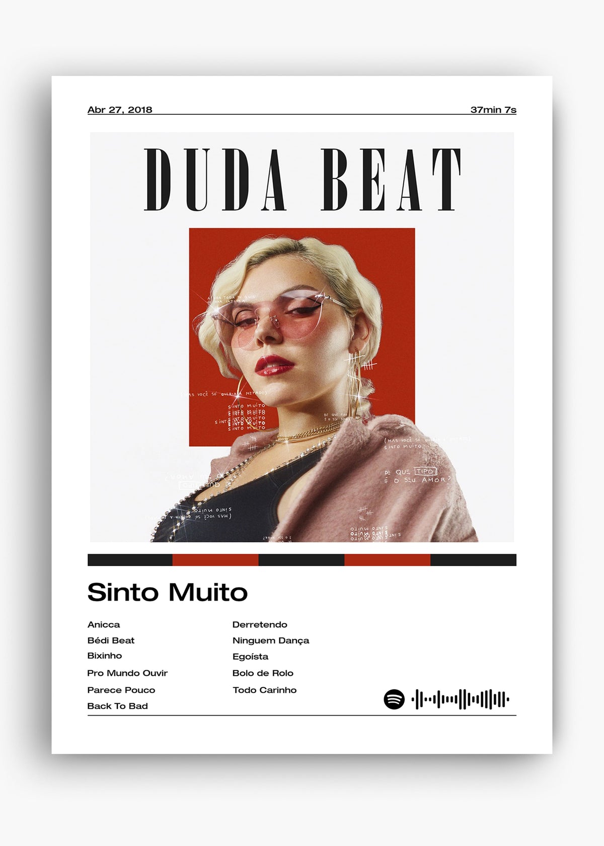 Quadro decorativo Duda Beat Sinto Muito — arte musical brasileira para parede | Cübe Quadros