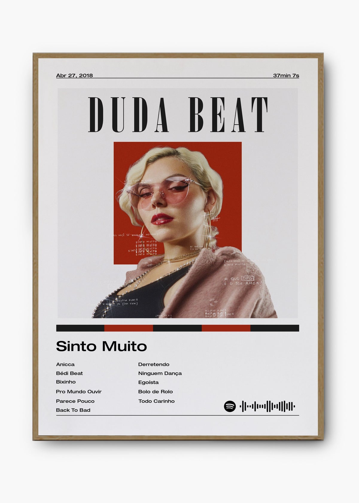 Quadro decorativo Duda Beat Sinto Muito — arte musical brasileira para parede | Cübe Quadros