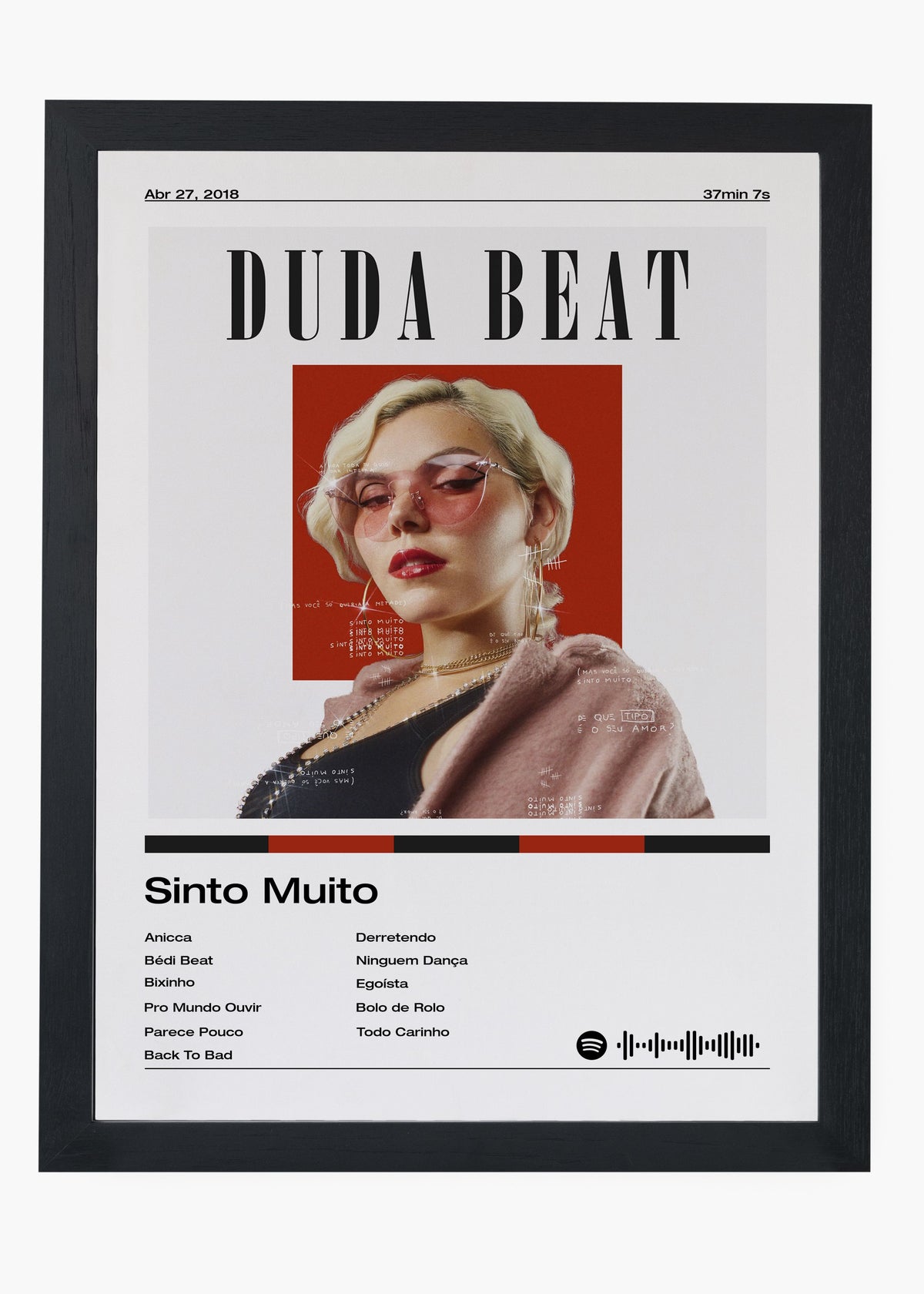 Quadro decorativo Duda Beat Sinto Muito — arte musical brasileira para parede | Cübe Quadros