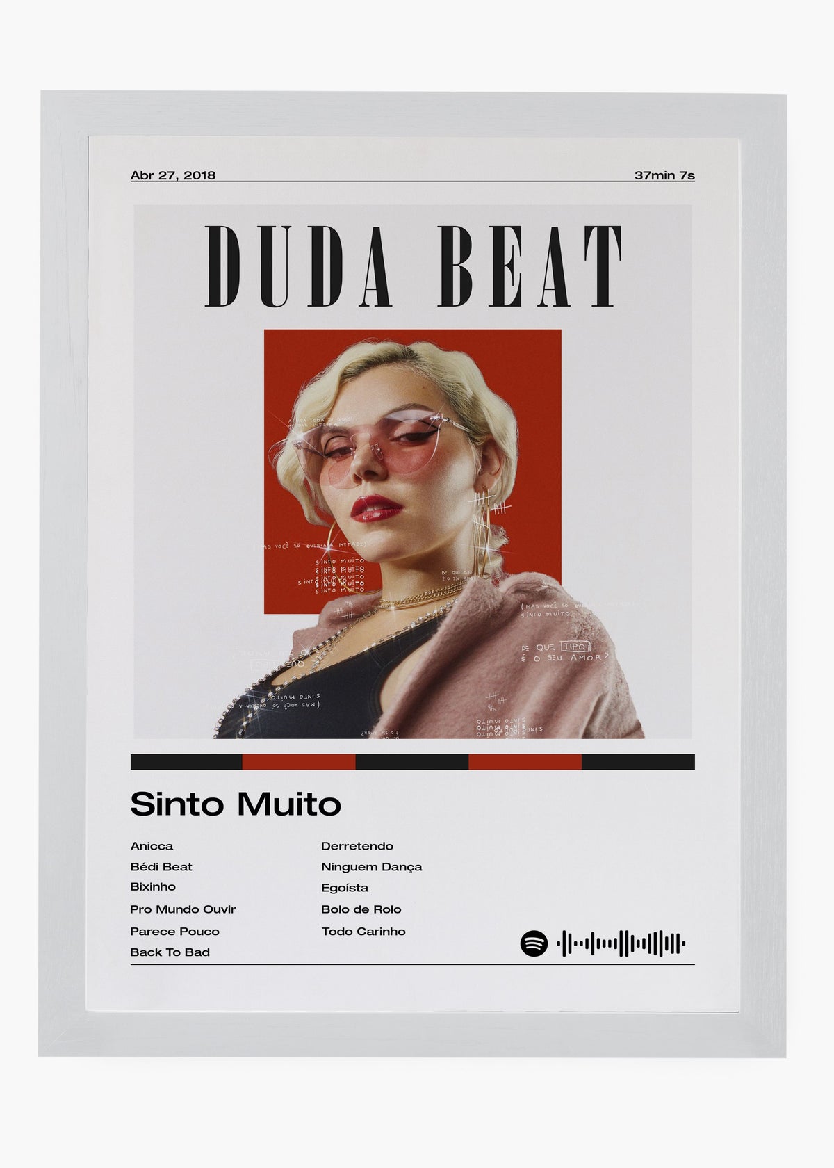Quadro decorativo Duda Beat Sinto Muito — arte musical brasileira para parede | Cübe Quadros