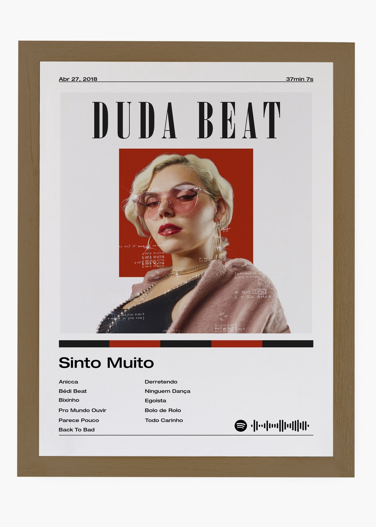 Quadro decorativo Duda Beat Sinto Muito — arte musical brasileira para parede | Cübe Quadros