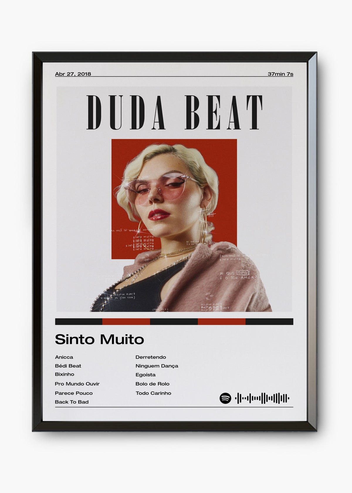 Quadro decorativo Duda Beat Sinto Muito — arte musical brasileira para parede | Cübe Quadros