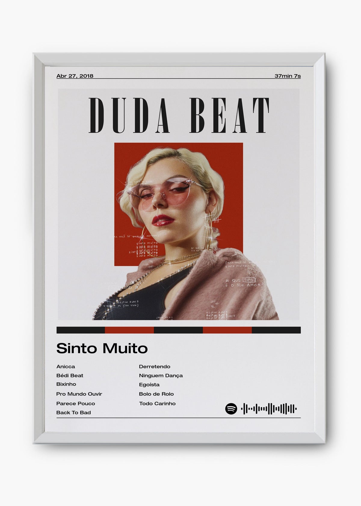 Quadro decorativo Duda Beat Sinto Muito — arte musical brasileira para parede | Cübe Quadros