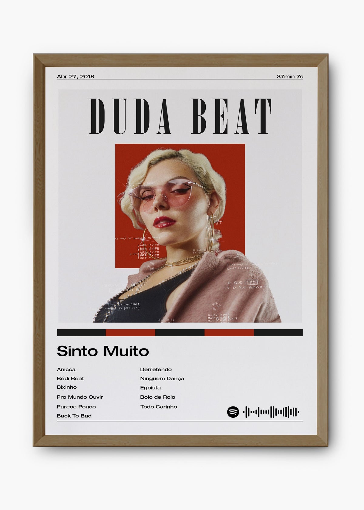 Quadro decorativo Duda Beat Sinto Muito — arte musical brasileira para parede | Cübe Quadros