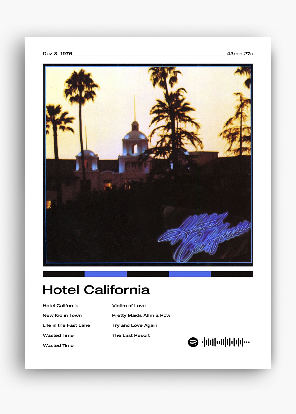 Quadro decorativo Eagles Hotel California — arte de rock clássico para parede | Cübe Quadros