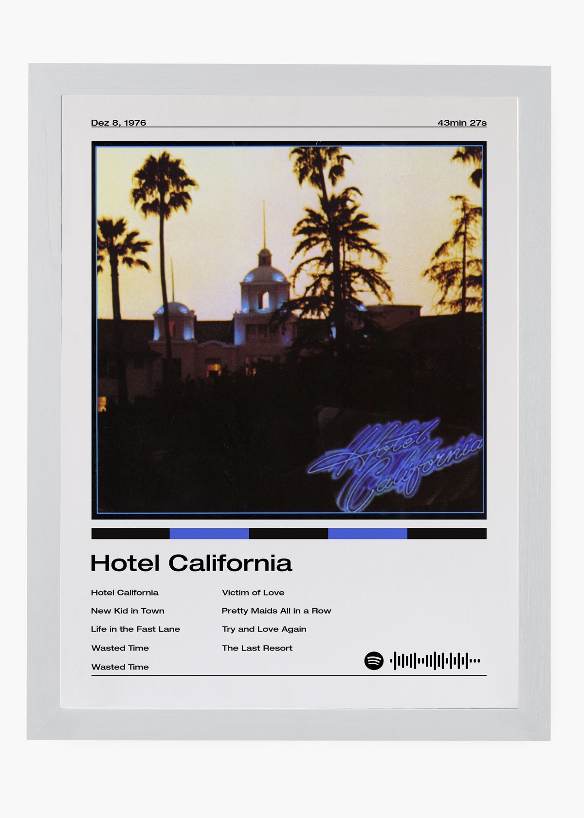 Quadro decorativo Eagles Hotel California — arte de rock clássico para parede | Cübe Quadros
