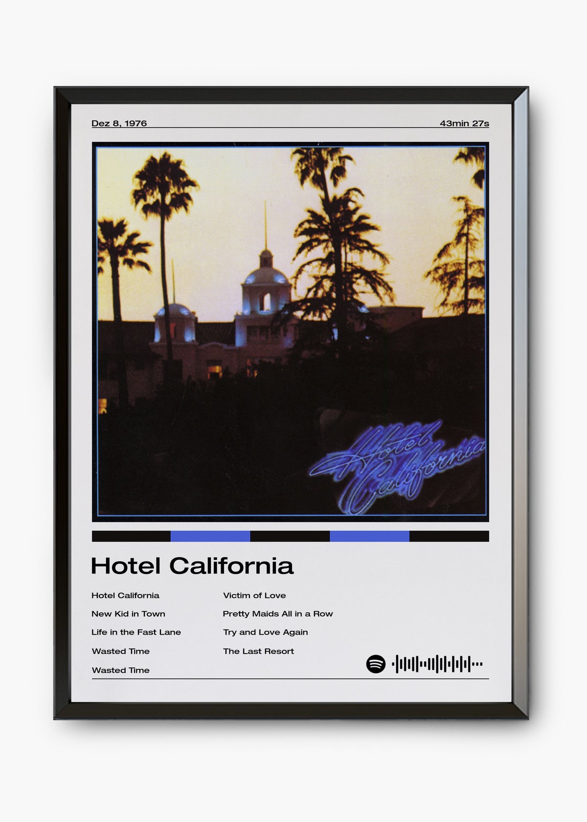 Quadro decorativo Eagles Hotel California — arte de rock clássico para parede | Cübe Quadros