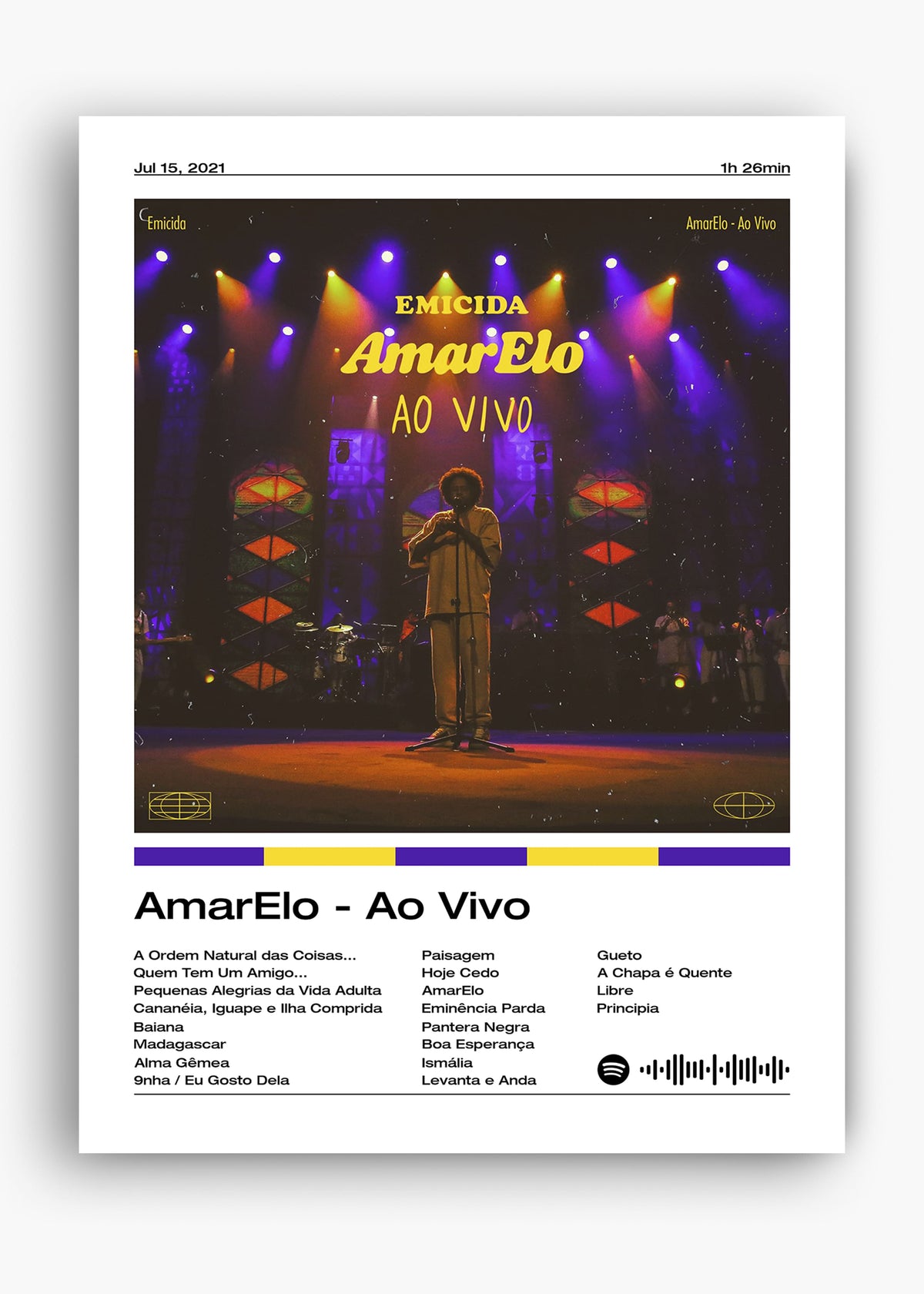 Quadro decorativo Emicida AmarElo Ao Vivo — arte de rap brasileiro para parede | Cübe Quadros