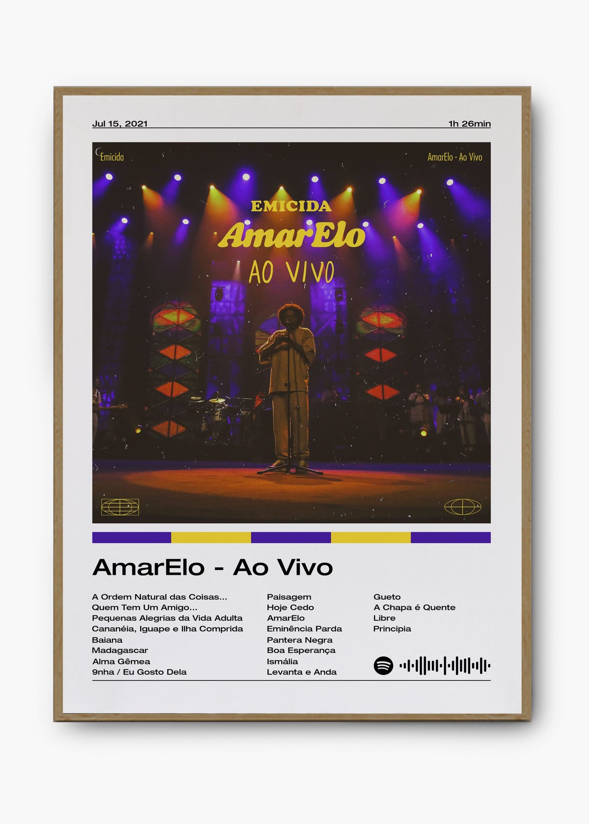 Quadro decorativo Emicida AmarElo Ao Vivo — arte de rap brasileiro para parede | Cübe Quadros