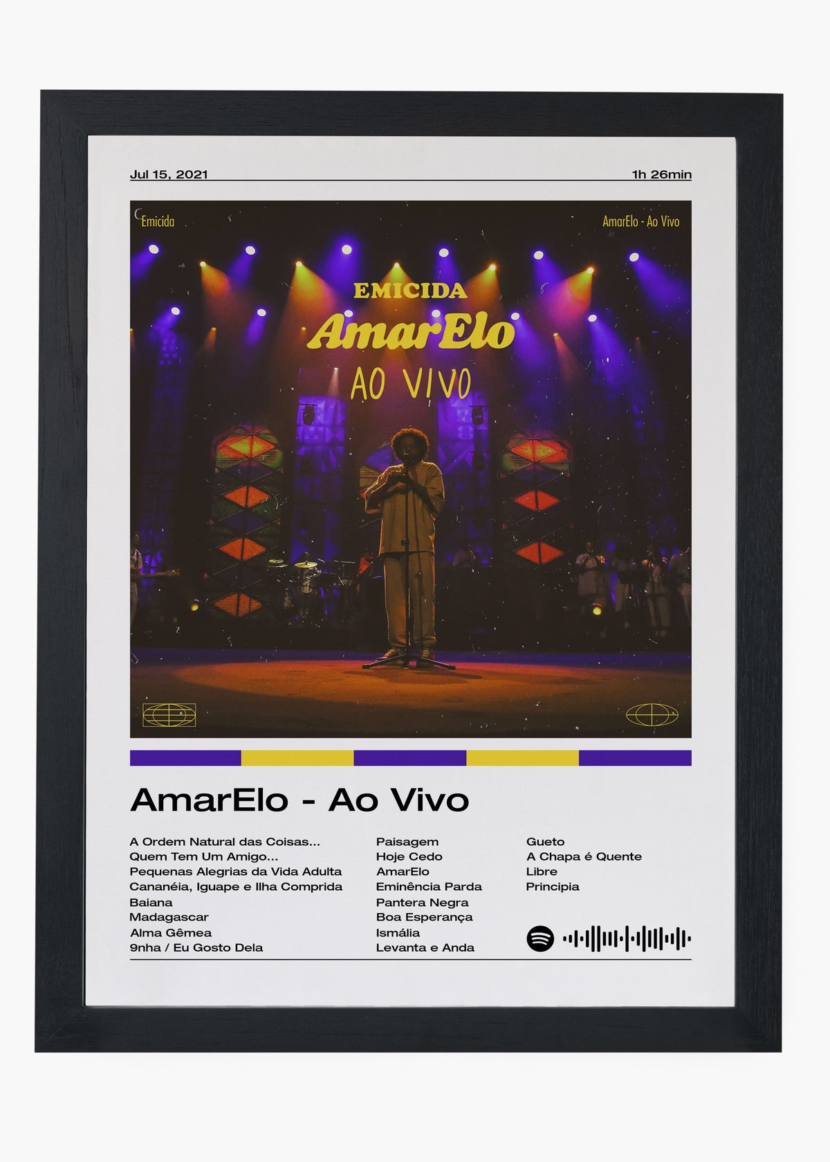 Quadro decorativo Emicida AmarElo Ao Vivo — arte de rap brasileiro para parede | Cübe Quadros