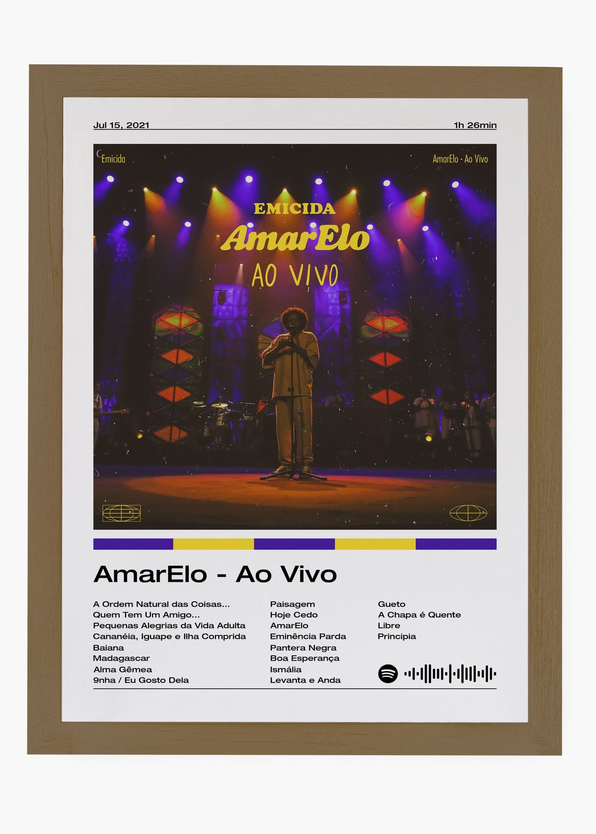 Quadro decorativo Emicida AmarElo Ao Vivo — arte de rap brasileiro para parede | Cübe Quadros