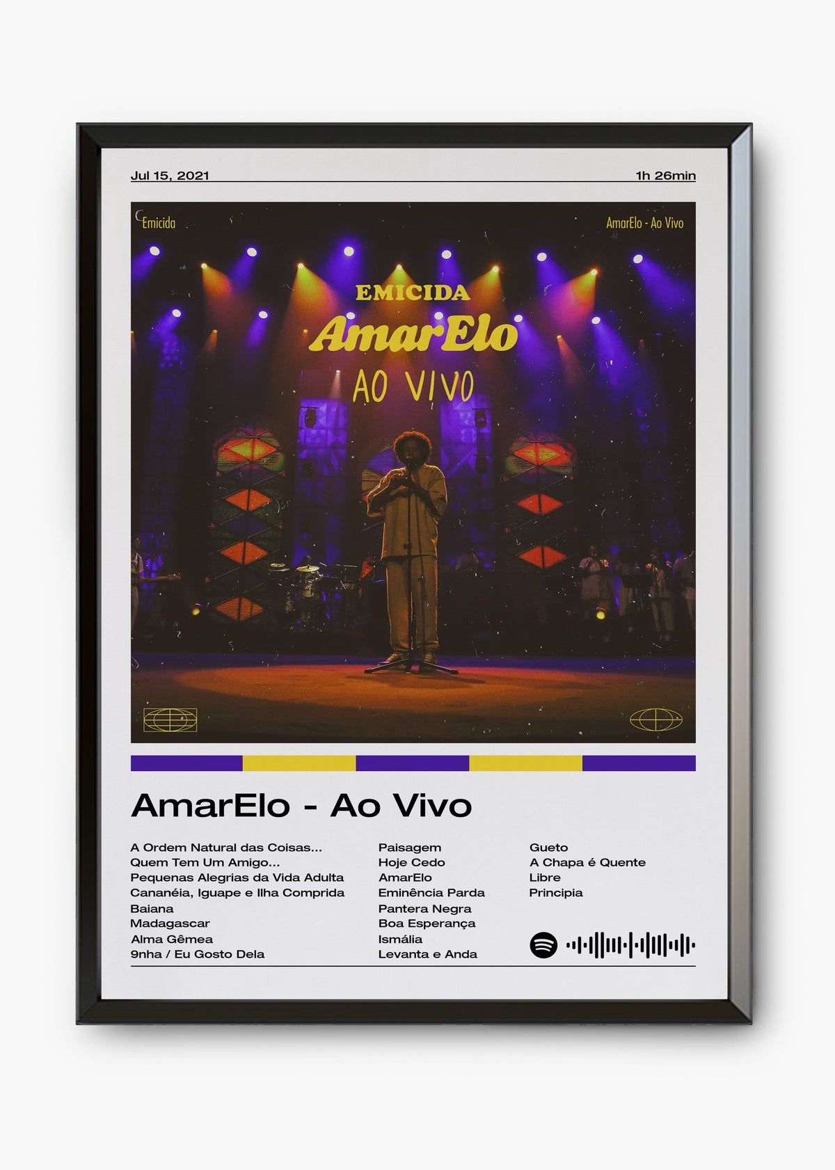 Quadro decorativo Emicida AmarElo Ao Vivo — arte de rap brasileiro para parede | Cübe Quadros